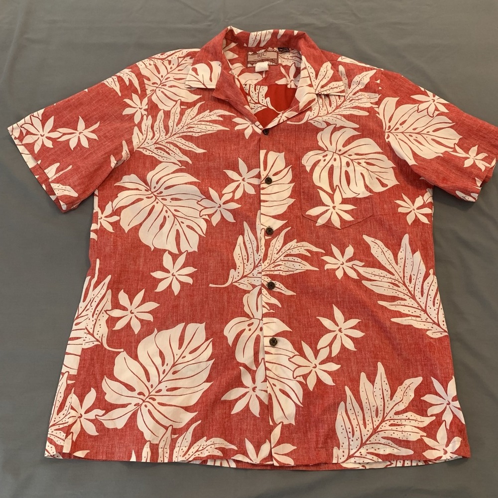 RJC Shirt Mens XL Red Hawaiian Floral Short Sleeve Button Front Casual
